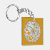 Monogrammed Abstract Fun Floral Art Dark Gold Sleutelhanger (Voorkant Links)
