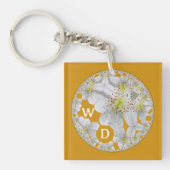 Monogrammed Abstract Fun Floral Art Dark Gold Sleutelhanger (Voorkant)
