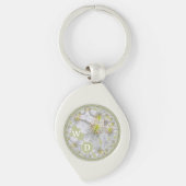 Monogrammed Abstract Fun Floral Art Geel Bruin Sleutelhanger (Voorkant)