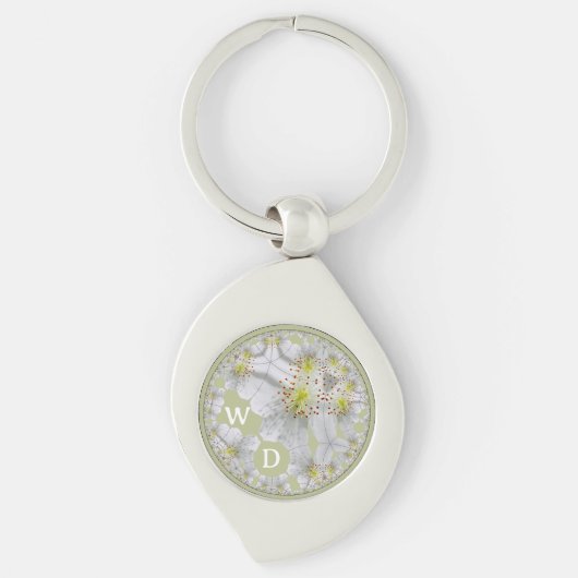 Monogrammed Abstract Fun Floral Art Geel Bruin Sleutelhanger (Voorkant)