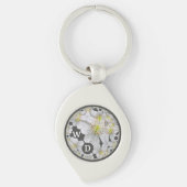 Monogrammed Abstract Fun Floral Art Houtskool Sleutelhanger (Voorkant)