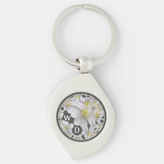 Monogrammed Abstract Fun Floral Art Houtskool Sleutelhanger (Voorkant)