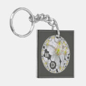 Monogrammed Abstract Fun Floral Art Houtskool Sleutelhanger (Voorkant Links)