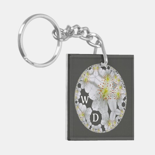 Monogrammed Abstract Fun Floral Art Houtskool Sleutelhanger (Voorkant Links)