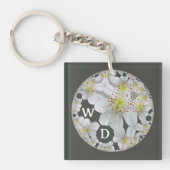 Monogrammed Abstract Fun Floral Art Houtskool Sleutelhanger (Voorkant)