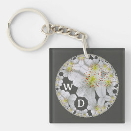 Monogrammed Abstract Fun Floral Art Houtskool Sleutelhanger