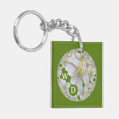 Monogrammed Abstract Fun Floral Art Olive Green Sleutelhanger (Voorkant Links)
