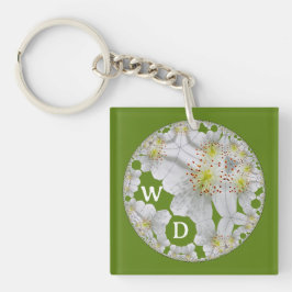 Monogrammed Abstract Fun Floral Art Olive Green Sleutelhanger