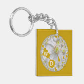 Monogrammed Abstract Fun Flower Sinaasappel Geel Sleutelhanger (Voorkant Links)