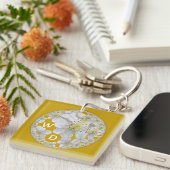 Monogrammed Abstract Fun Flower Sinaasappel Geel Sleutelhanger (Voorkant Rechts)