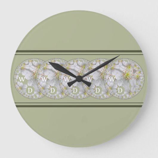 Monogrammed Abstract Spring Bloom Geel Grijs Grote Klok (Voorkant)
