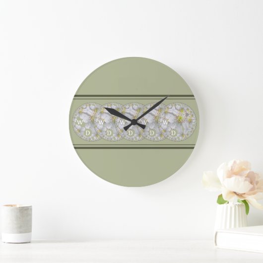 Monogrammed Abstract Spring Bloom Geel Grijs Grote Klok (Huis)