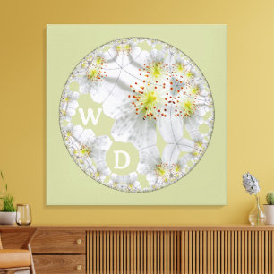 Monogrammed Abstracte Bloemkunst Lichtgroen Canvas Afdruk