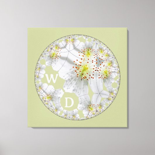 Monogrammed Abstracte Bloemkunst Lichtgroen Canvas Afdruk (Voorkant)