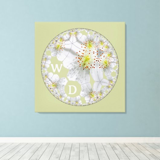 Monogrammed Abstracte Bloemkunst Lichtgroen Canvas Afdruk (Insitu (Houten vloer))