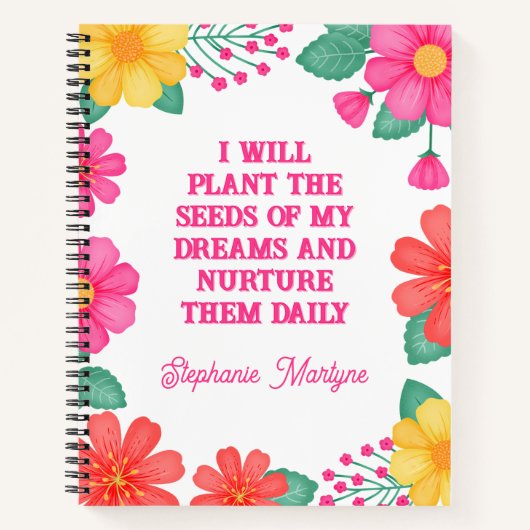 Monogrammed Affirmatie Roze Sinaasappel Geel Bloem Notitieboek (Voorkant)