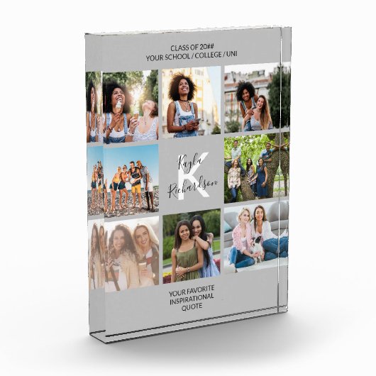 Monogrammed Afstuderen Citaat 8 Foto Collage Gray (Links)