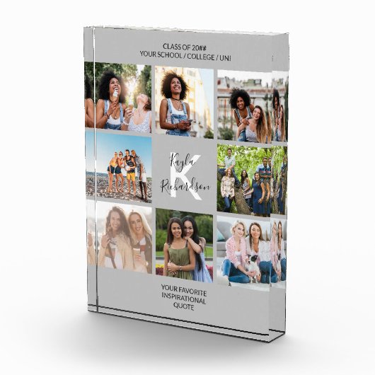 Monogrammed Afstuderen Citaat 8 Foto Collage Gray (Rechts)
