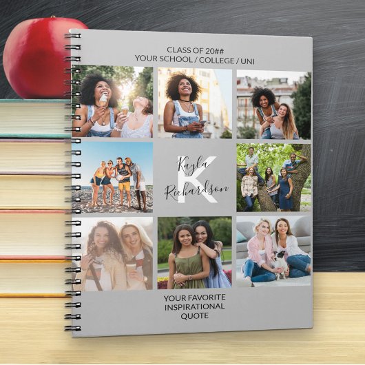 Monogrammed Afstuderen Citaat 8 Foto Collage Gray Notitieboek