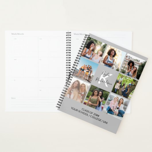 Monogrammed Afstuderen Citaat 8 Foto Collage Gray Planner (Display)