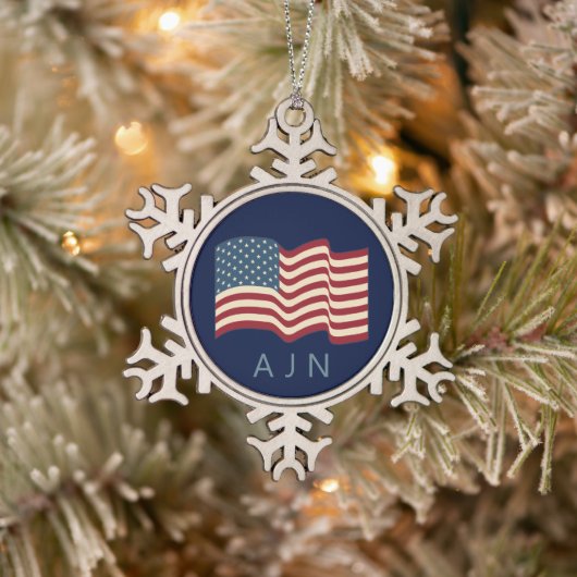 Monogrammed Amerikaanse vlag kerstversiering Tin Sneeuwvlok Ornament (Boom)