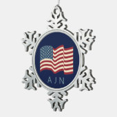 Monogrammed Amerikaanse vlag kerstversiering Tin Sneeuwvlok Ornament (Rechts)
