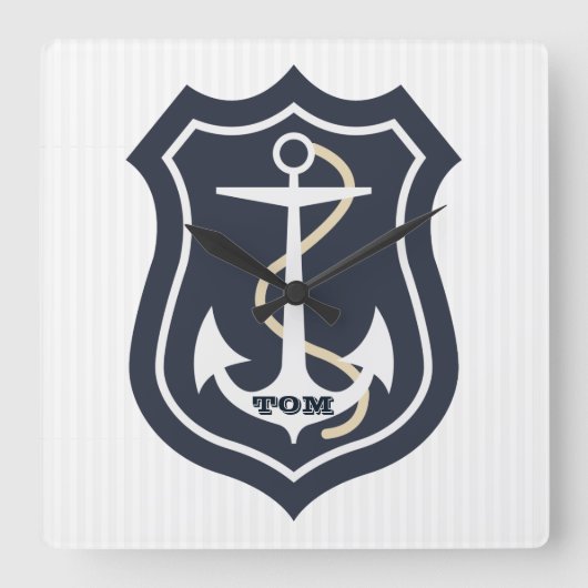Monogrammed Anchor en Rope Vierkante Klok (Voorkant)