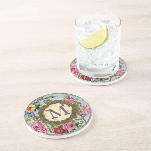 Monogrammed Antiek Floral Zandsteen Onderzetter (Zijkant)