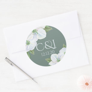 Monogrammed Apple Blossom Wedding Ronde Sticker