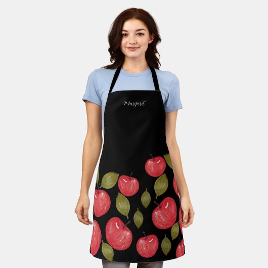 Monogrammed Apple Pattern Waterverf Hand-schilderd Schort (Gedragen)