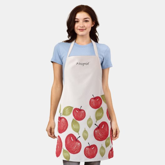 Monogrammed Apple Pattern Waterverf Hand-schilderd Schort (Gedragen)