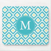 Monogrammed Aqua and Yellow Ikat Pattern Muismat (Voorkant)