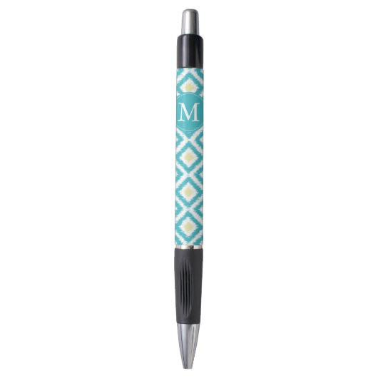 Monogrammed Aqua and Yellow Ikat Pattern Pen (Voorkant Verticaal)