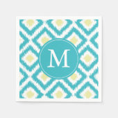 Monogrammed Aqua and Yellow Ikat Pattern Servetten (Voorkant)