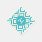 Monogrammed Aqua and Yellow Ikat Pattern Servetten (Hoek)