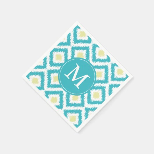 Monogrammed Aqua and Yellow Ikat Pattern Servetten (Hoek)