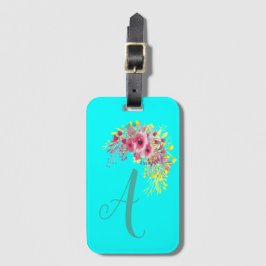 Monogrammed Aqua blue/Blauwgroen en floraal Bagagelabel