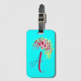 Monogrammed Aqua blue en floral Bagagelabel
