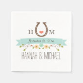 Monogrammed Aqua Blue Hoefijzer Heart Wedding Servet (Voorkant)