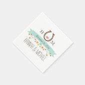 Monogrammed Aqua Blue Hoefijzer Heart Wedding Servet (Hoek)