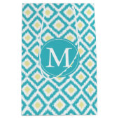 Monogrammed Aqua en Yellow Diamonds Ikat Pattern Medium Cadeauzakje (Voorkant)