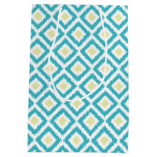 Monogrammed Aqua en Yellow Diamonds Ikat Pattern Medium Cadeauzakje (Achterkant)