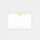 Monogrammed Aqua en Yellow Floral Damask Post-it® Notes (Voorkant)