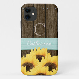 MONOGRAMMED AQUA RUSTIC SUNFLOWER iPhone 11 HOESJE