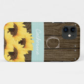 MONOGRAMMED AQUA RUSTIC SUNFLOWER Case-Mate iPhone CASE (Achterkant (horizontaal))