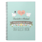 Monogrammed Aqua Tortelduifjes Weddenschap Notitieboek (Voorkant)