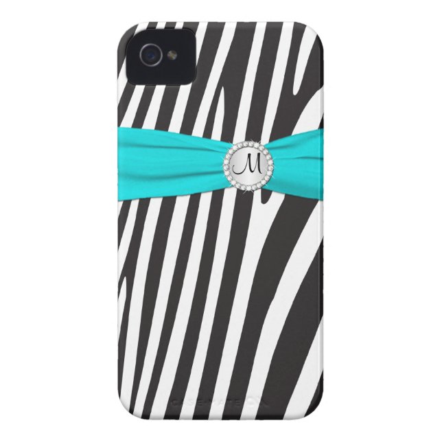 Monogrammed Aqua, zwart, wit, gestreept Case-Mate iPhone Case (Achterkant)