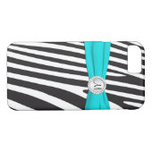 Monogrammed Aqua, zwart, wit, gestreept Case-Mate iPhone Case (Achterkant (Horizontaal))