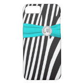 Monogrammed Aqua, zwart, wit, gestreept Case-Mate iPhone Case (Achterkant)