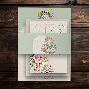Monogrammed Arch Sage Groene Bloemen Cowgirl Laarz Uitnodigingen Wikkel